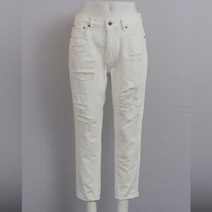 Zara Women's Cream Distressed Straight Leg White Denim - Size 10